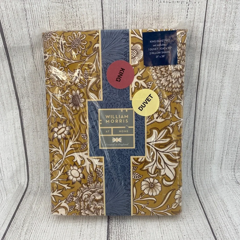 William Morris Duvet Set King Cherwell Honey Yellow Floral Cotton Percale Earthy